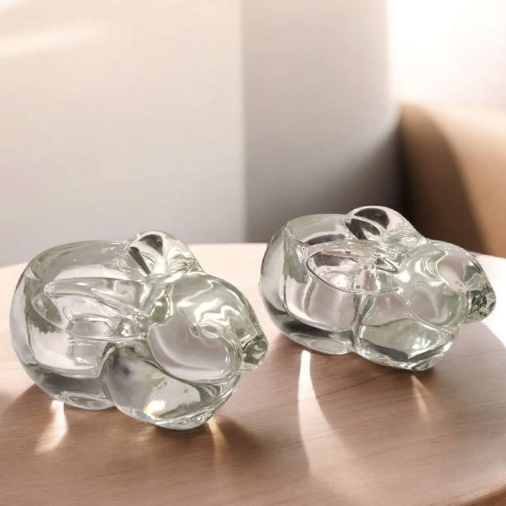Set Of 2 Candle-Lite Indiana Glass Easter Bunny Tea-Lite Votive Candle Holder